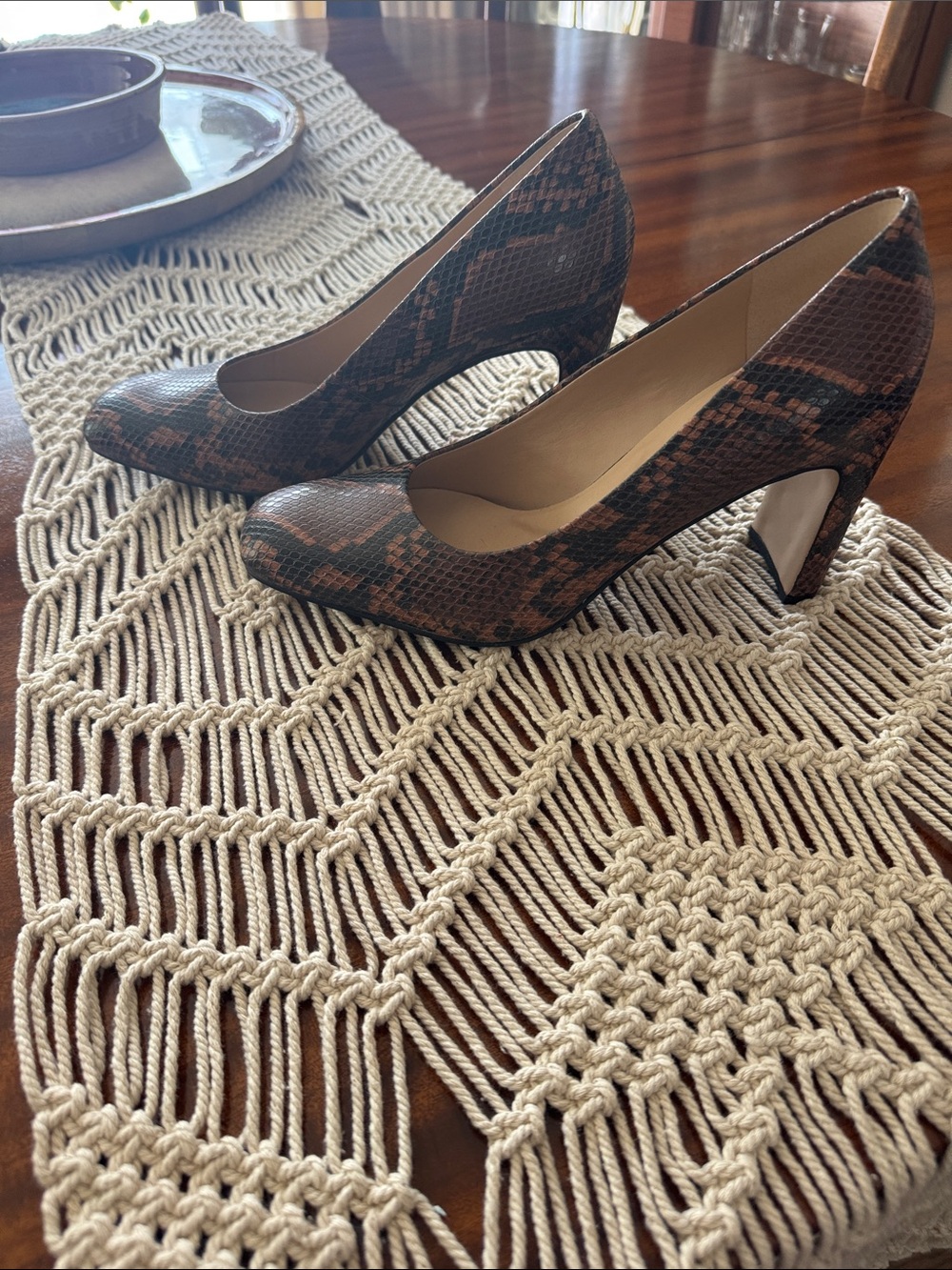 Franco Sarto Brown Snake-Print Pointed Toe Pumps - Picture 3 of 7